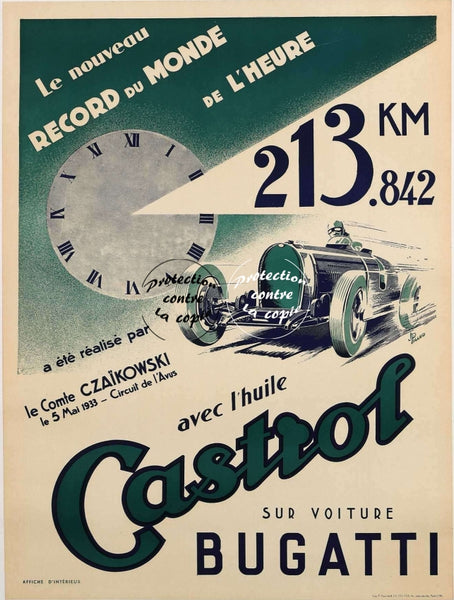 PUB CASTROL HUILE BUGATTI Rfism-POSTER/REPRODUCTION d1 AFFICHE VINTAGE