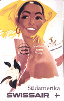 AIRLINES SWISSAIR SÜDAMERIKA Rfipu-POSTER/REPRODUCTION d1 AFFICHE VINTAGE