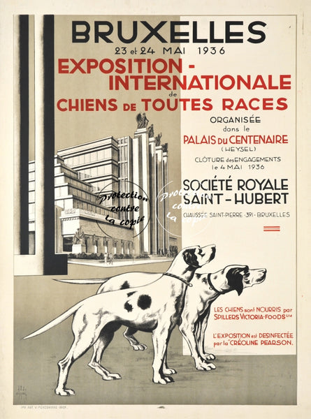 SPECTACLE BRUXELLES EXPO CHIEN 1936 Rficu-POSTER/REPRODUCTION d1 AFFICHE VINTAGE