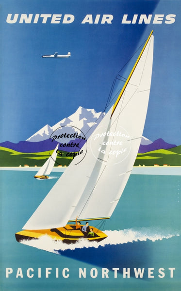 UNITED AIRLINES PACIFIC Rfdhn-POSTER/REPRODUCTION d1 AFFICHE VINTAGE