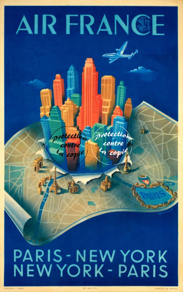 AIRLINES NEW YORK Rwzh-POSTER/REPRODUCTION d1 AFFICHE VINTAGE