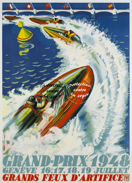 SPORT GENèVE PRIX CANOTS 1948 Redj-POSTER/REPRODUCTION d1 AFFICHE VINTAGE