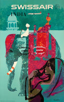 SWISSAIR INDIA Rafv-POSTER/REPRODUCTION d1 AFFICHE VINTAGE