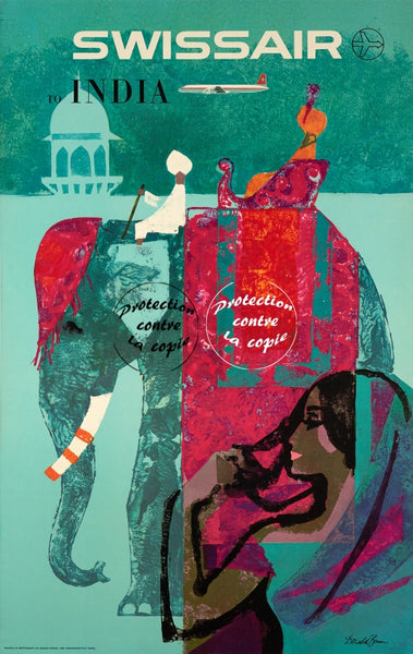 SWISSAIR INDIA Rafv-POSTER/REPRODUCTION d1 AFFICHE VINTAGE