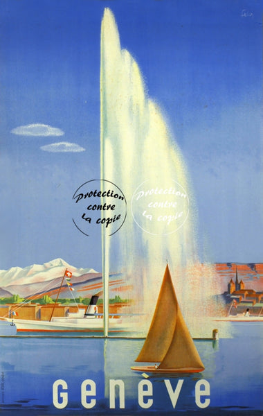 GENèVE LAC BATEAU Rrzi-POSTER/REPRODUCTION d1 AFFICHE VINTAGE