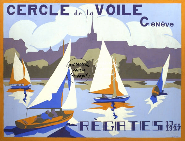 SPORT GENèVE CERCLE VOILE 1927 Rhqo-POSTER/REPRODUCTION d1 AFFICHE VINTAGE