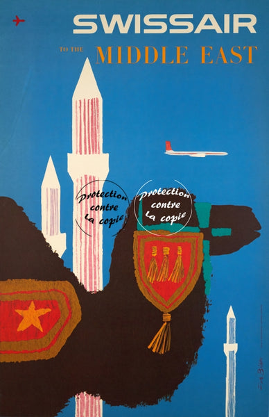 SWISSAIR MIDDLE EAST Rxka-POSTER/REPRODUCTION d1 AFFICHE VINTAGE