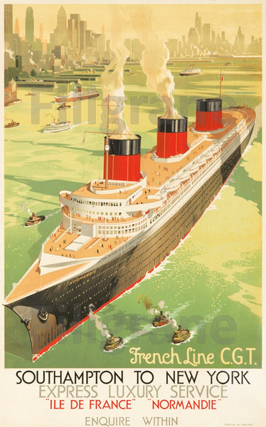BATEAUX Le NORMANDIE NEW YORK Rf0613-POSTER/REPRODUCTION d1 AFFICHE VINTAGE
