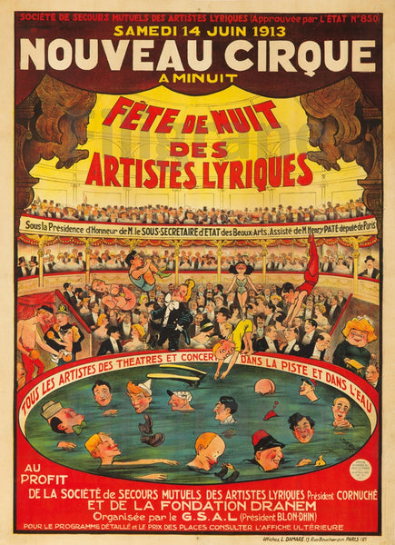 CIRQUE: 1913 ARTISTES LYRIQUES:POSTER/REPRODUCTION d1 AFFICHE VINTAGE