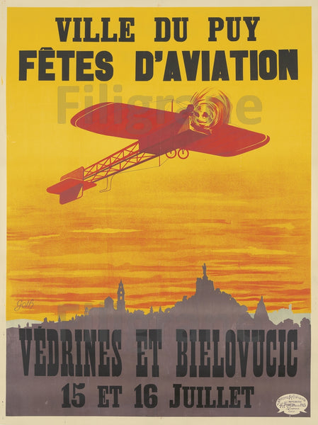 AIRLINES  Le PUY VEDRINES BIELOVUCIC POSTER/REPRODUCTION d1 AFFICHE VINTAGE