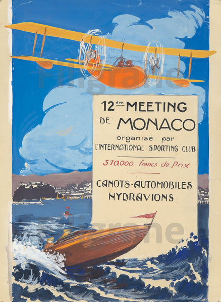 AIRLINES: MEETING MONACO HYDRAVION:POSTER/REPRODUCTION d1 AFFICHE VINTAGE