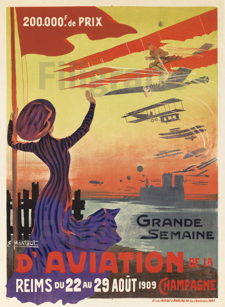 AVIATION REIMS 1909 Rf51-POSTER/REPRODUCTION d1 AFFICHE VINTAGE
