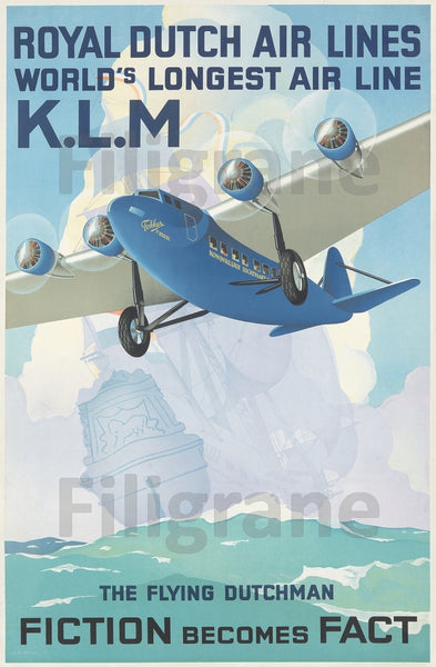 AIRLINES KLM ROYAL DUTCH Rf138-POSTER/REPRODUCTION d1 AFFICHE VINTAGE