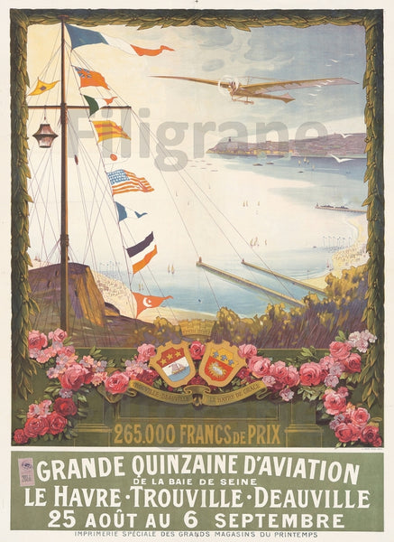 AVIATION HAVRE TROUVILLE-POSTER/REPRODUCTION d1 AFFICHE VINTAGE