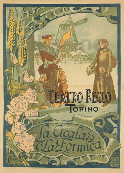 SPECTACLE LA CICALA et la FORMICA Rhia-POSTER/REPRODUCTION d1 AFFICHE VINTAGE