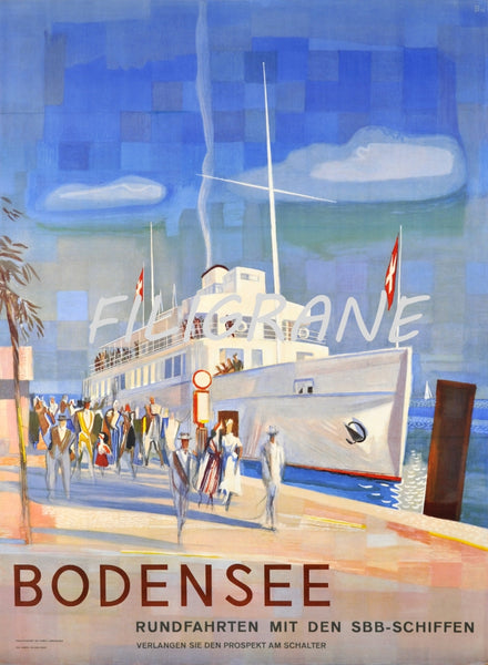 BODENSEE BATEAU Rlfl-POSTER/REPRODUCTION d1 AFFICHE VINTAGE