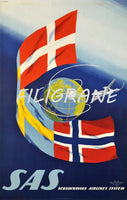 AIRLINES SAS AIRLINES Rehs-POSTER/REPRODUCTION d1 AFFICHE VINTAGE