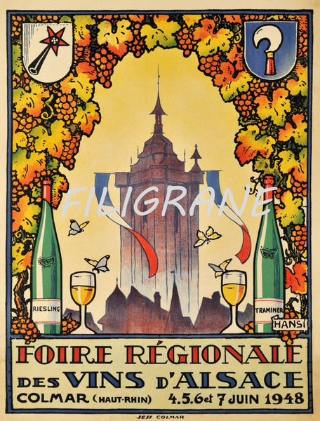 PUB COLMAR VIN ALSACE 1948 Rptb-POSTER/REPRODUCTION d1 AFFICHE VINTAGE