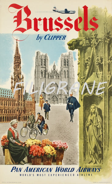 AIRLINES PAN AMERICAN BRUSSELS Rmzb-POSTER/REPRODUCTION d1 AFFICHE VINTAGE
