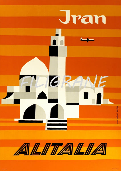 AIRLINES IRAN ALITALIA Rdri-POSTER/REPRODUCTION d1 AFFICHE VINTAGE