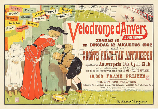 VéLODROME D'ANVERS 1902 Rqll-POSTER/REPRODUCTION d1 AFFICHE VINTAGE