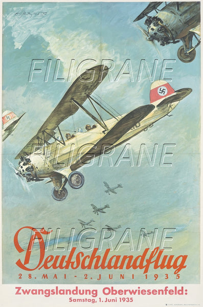 AIRLINES DEUTSCHLANDFLUG 1935 Rtqe-POSTER/REPRODUCTION d1 AFFICHE VINTAGE