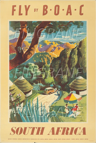 AIRLINES BOAC SOUTH AFRICA Rbvn-POSTER/REPRODUCTION d1 AFFICHE VINTAGE