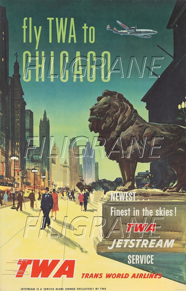 TWA CHICAGO AVION Rbpe-POSTER/REPRODUCTION d1 AFFICHE VINTAGE