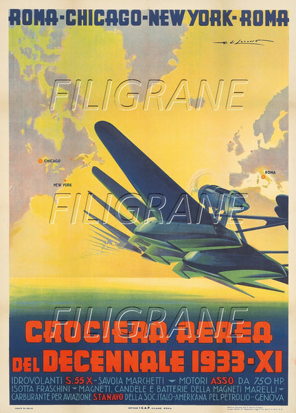AIRLINES CROCIERA AEREA 1933 Ryil-POSTER/REPRODUCTION d1 AFFICHE VINTAGE