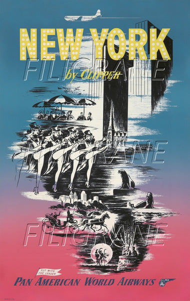 AIRLINES PAN AMERICAN NEW YORK Rxtg-POSTER/REPRODUCTION d1 AFFICHE VINTAGE