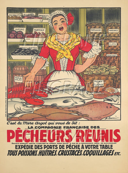 PUB Cie PêCHEURS RéUNIS Radr-POSTER/REPRODUCTION d1 AFFICHE VINTAGE