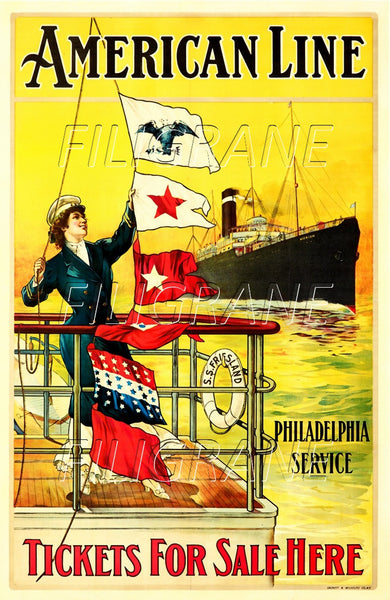 AMERICAN LINE PAQUEBOT Rueq-POSTER/REPRODUCTION d1 AFFICHE VINTAGE