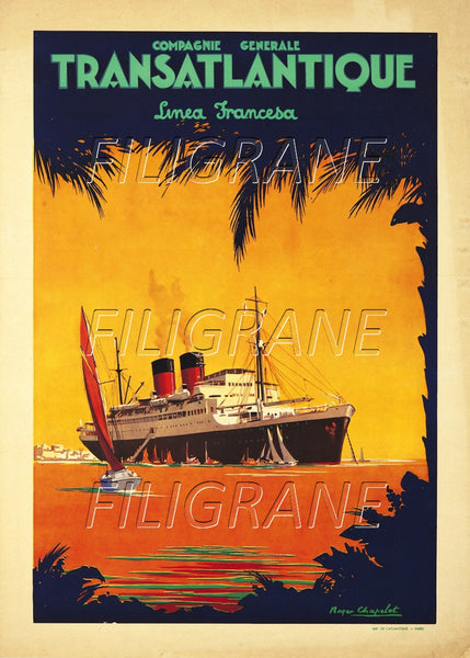 Cie TRANSATLANTIQUE PAQUEBOT Rwjm-POSTER/REPRODUCTION d1 AFFICHE VINTAGE