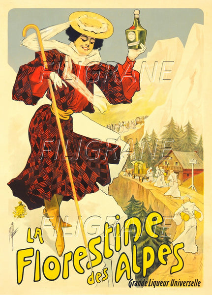 PUB FLORESTINE des ALPES LIQUEUR Rbwg-POSTER/REPRODUCTION d1 AFFICHE VINTAGE