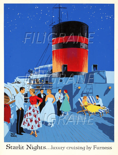 STARLIT NIGHTS PAQUEBOT Rbbn-POSTER/REPRODUCTION d1 AFFICHE VINTAGE