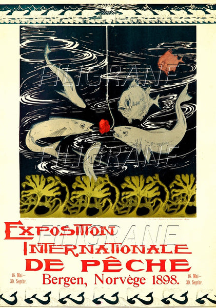 EXPO PêCHE NORVèGE 1898 Radm-POSTER/REPRODUCTION d1 AFFICHE VINTAGE