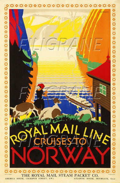 BATEAUX NORWAY ROYAL MAIL LINE Rmws-POSTER/REPRODUCTION d1 AFFICHE VINTAGE