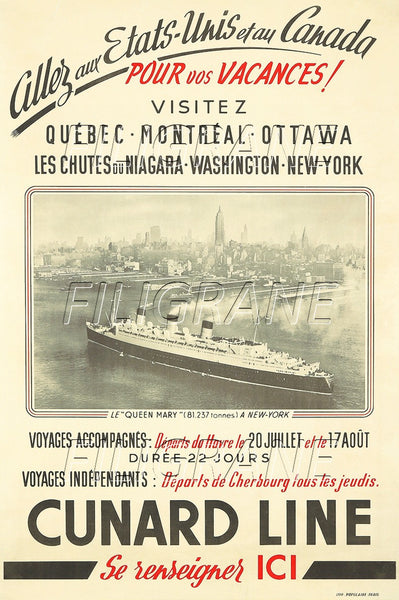 LE QUEEN MARY PAQUEBOT Rrsy-POSTER/REPRODUCTION d1 AFFICHE VINTAGE