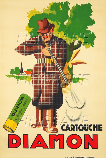PUB DIAMON CARTOUCHE FUSIL Rqyo-POSTER/REPRODUCTION d1 AFFICHE VINTAGE