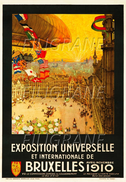 BRUXELLES EXPO 1910 Rofv-POSTER/REPRODUCTION d1 AFFICHE VINTAGE