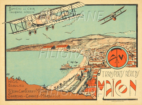 MAÏCON AVION  CôTE D'AZUR Rjfe-POSTER/REPRODUCTION d1 AFFICHE VINTAGE