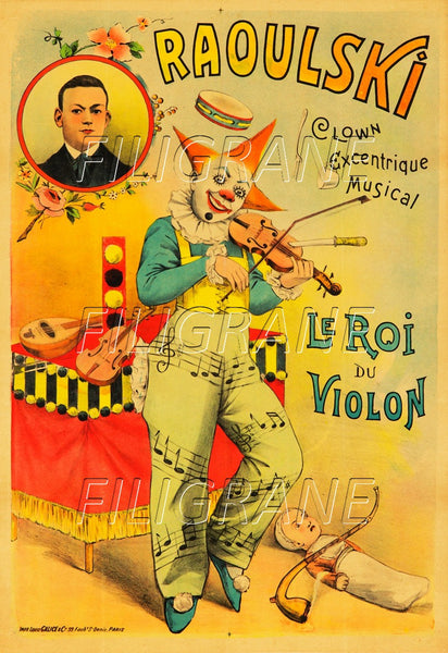 CIRQUE RAOULSKI CLOWN VIOLON Rqkp-POSTER/REPRODUCTION d1 AFFICHE VINTAGE