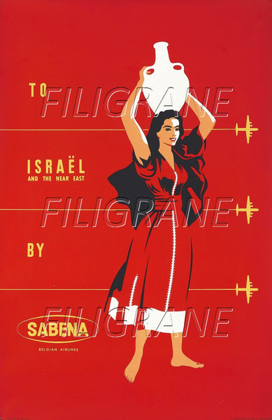 AIRLINES ISRAËL by SABENA Rekn-POSTER/REPRODUCTION d1 AFFICHE VINTAGE