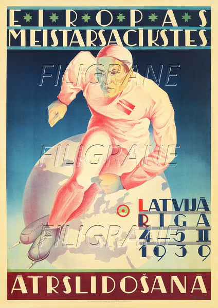SPORTS d'HIVER PATINAGE ATRSLIDOSANA 1939 Ryys-POSTER/REPRODUCTION d1 AFFICHE VINTAGE
