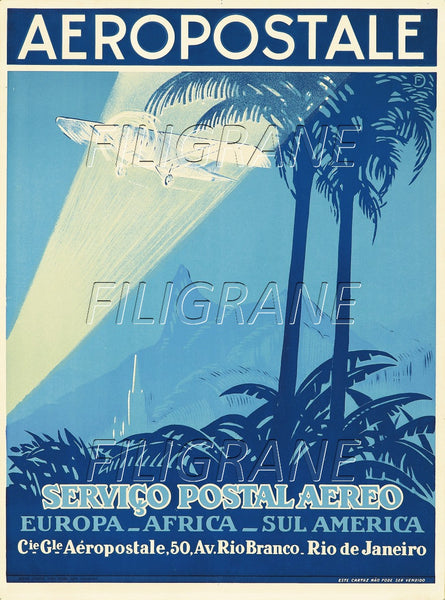 SERVIçO POSTAL AEROA AVION Rtls-POSTER/REPRODUCTION d1 AFFICHE VINTAGE