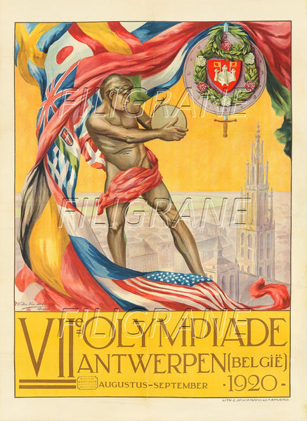 SPORT VIIe OLYMPIADE BELGIË 1920 Ruqx-POSTER/REPRODUCTION d1 AFFICHE VINTAGE
