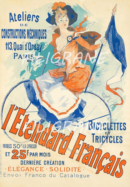 éTENDARD FRANçAIS VéLO Rjre-POSTER/REPRODUCTION  d1 AFFICHE VINTAGE