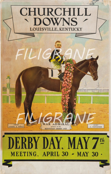 SPORT CHURCHILL DOWNS DERBY 1937 Raxg-POSTER/REPRODUCTION d1 AFFICHE VINTAGE