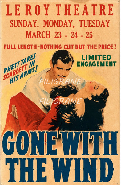 GONE WITH the WIND FILM Roki-POSTER/REPRODUCTION d1 AFFICHE VINTAGE