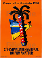 FESTIVAL de CANNES AMATEUR 1958 CINéMA - POSTER 60x80cm d1 AFFICHE VINTAGE